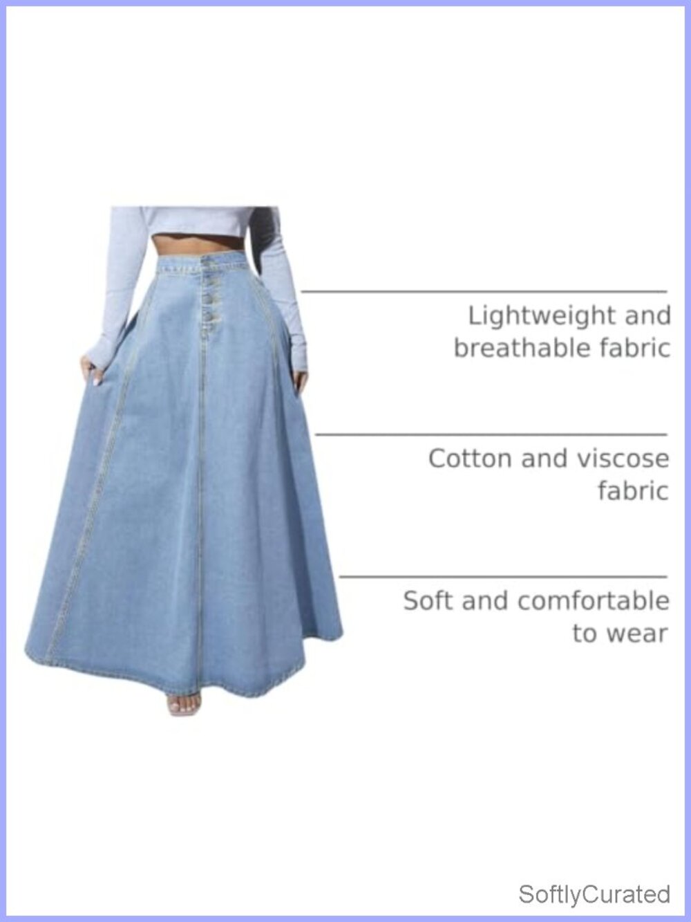 Retro High Waisted Flared Denim Maxi Skirt Pleated A-Line Swing - Picture 3 of 6